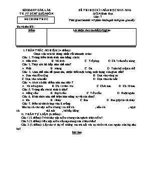 Đề thi học kỳ I môn Sinh học Lớp 7 - Năm học 2015-2016 - Trường PT DTNT Buôn Đôn